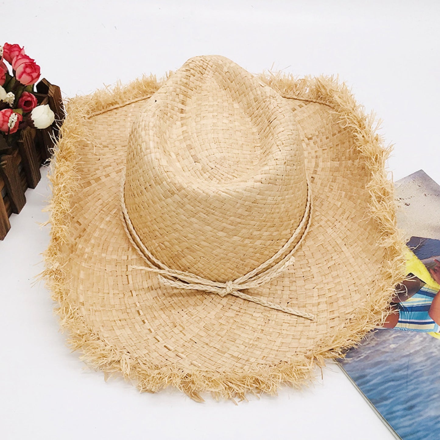 Cowboy Hat - Fringe Brim Straw Woven