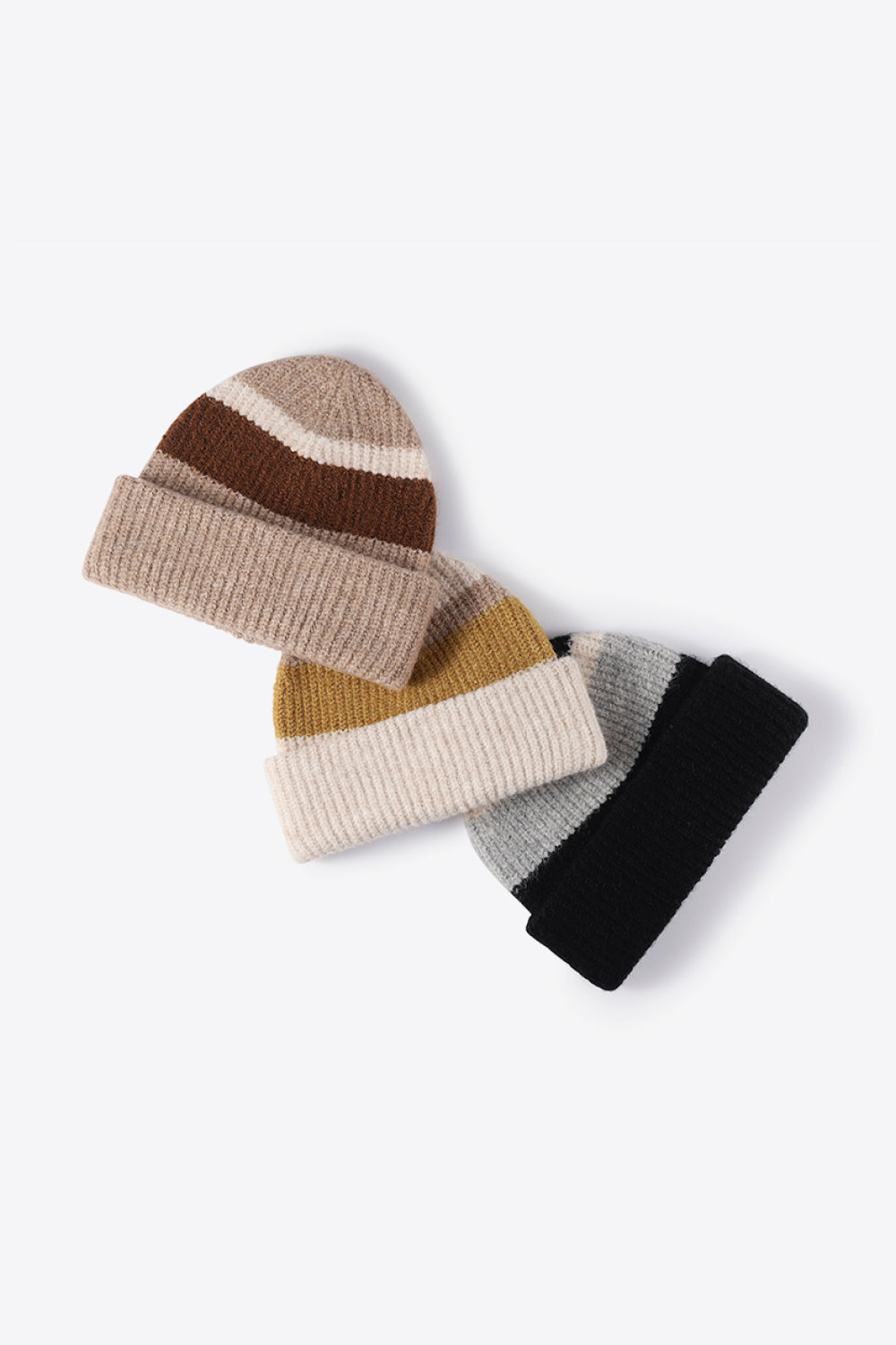 Beanie - Tricolor Rib Knit Cuff