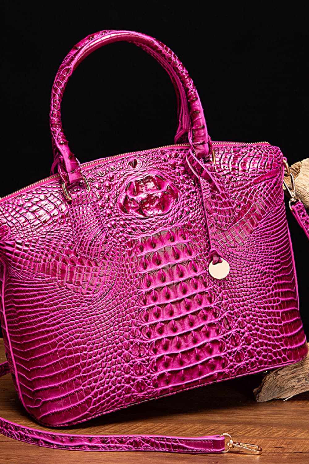 Crocodile Embossed Dome Handbag