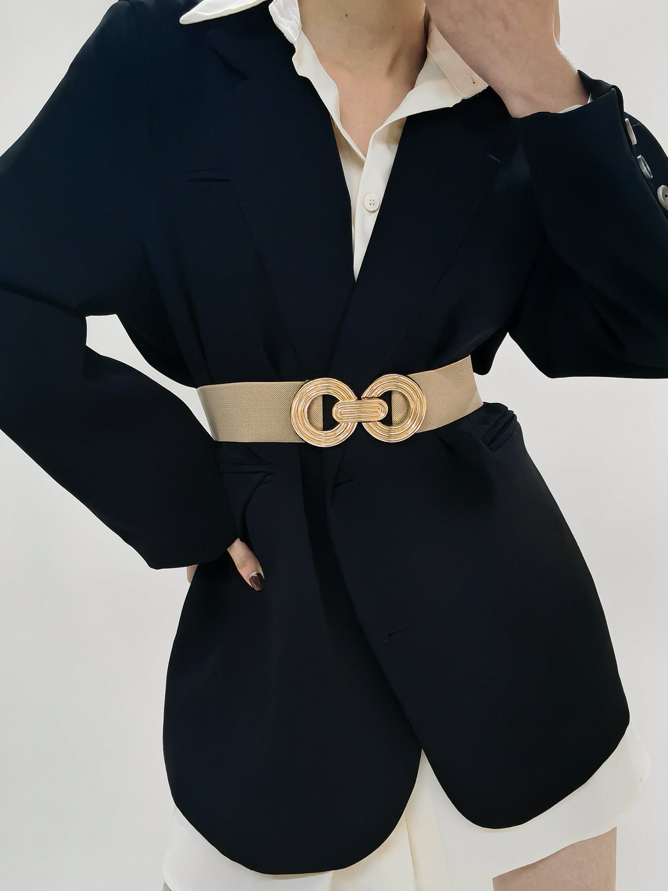 Belt - Wide Elastic w/ Geometric- Buckle