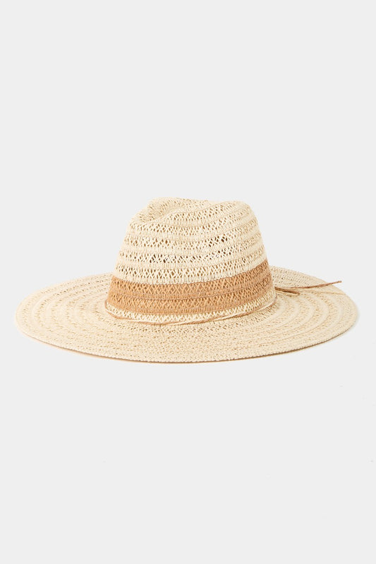 Sun Hat - Wide Brim Contrast Straw Braid