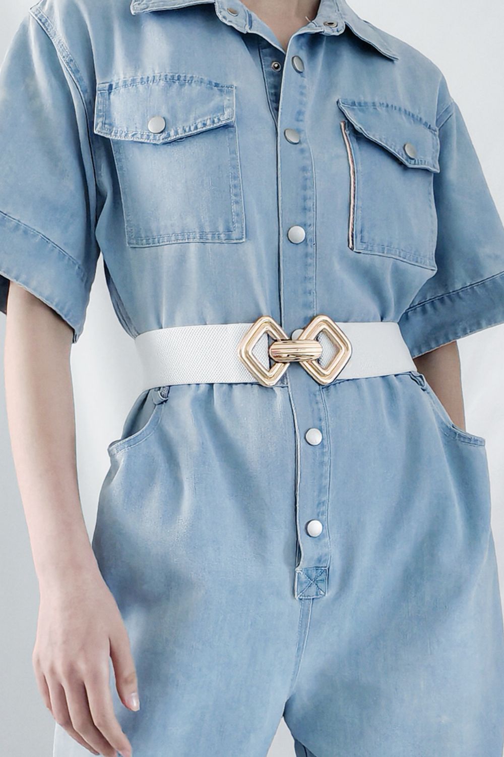 Belt - Wide Elastic w/ Geometric Buckle