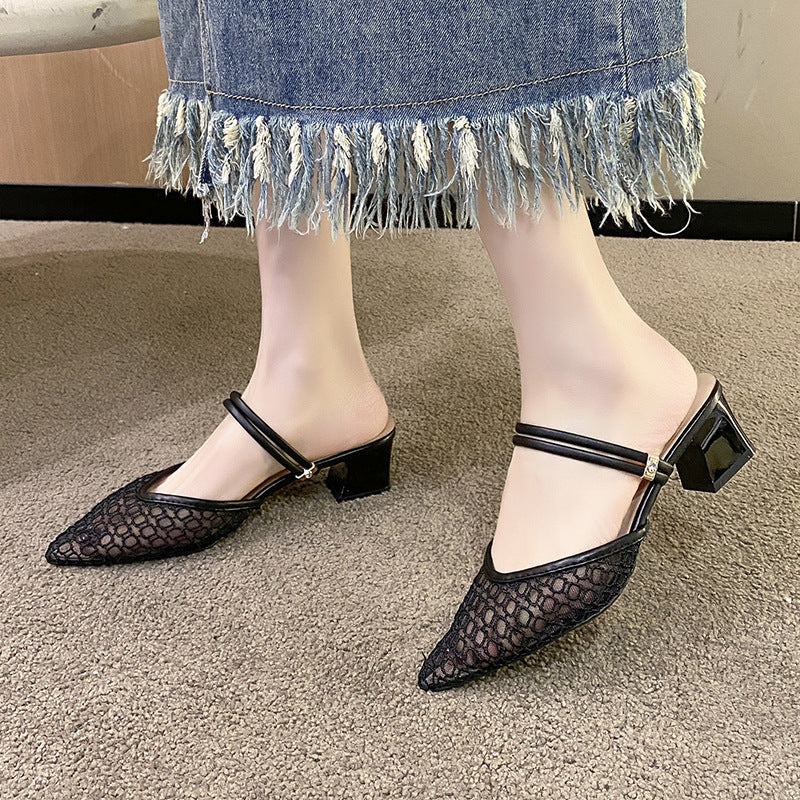 Sandal - Mesh Point Toe Block Heel