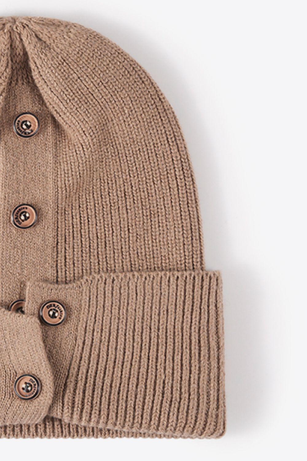 Beanie - Button Detail Rib-Knit Cuff