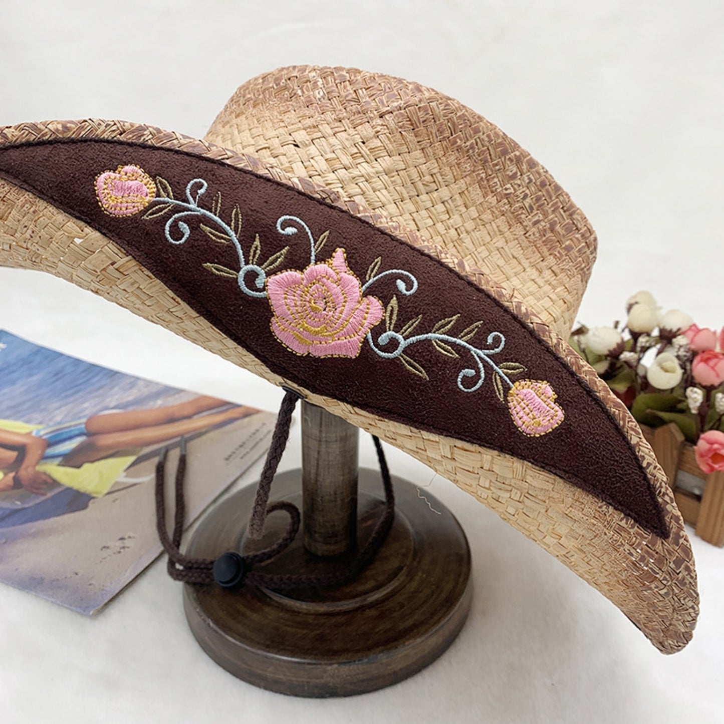 Cowboy Hat - Embroidered Tied Raffia