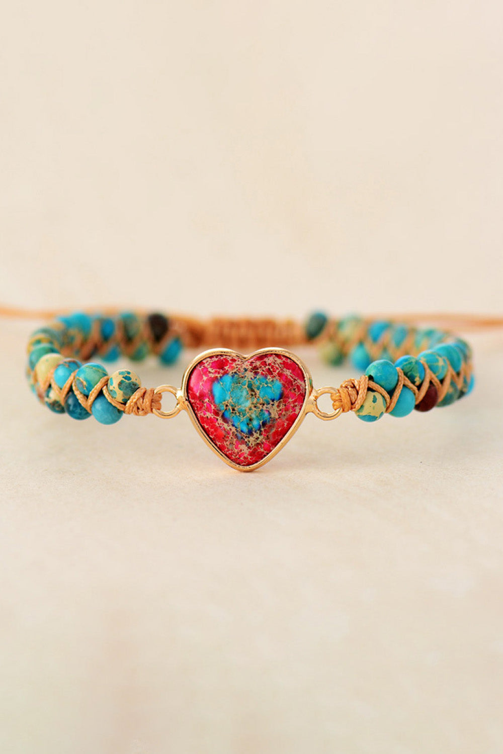 Bracelet - Beaded Heart-Shaped Natural Stone