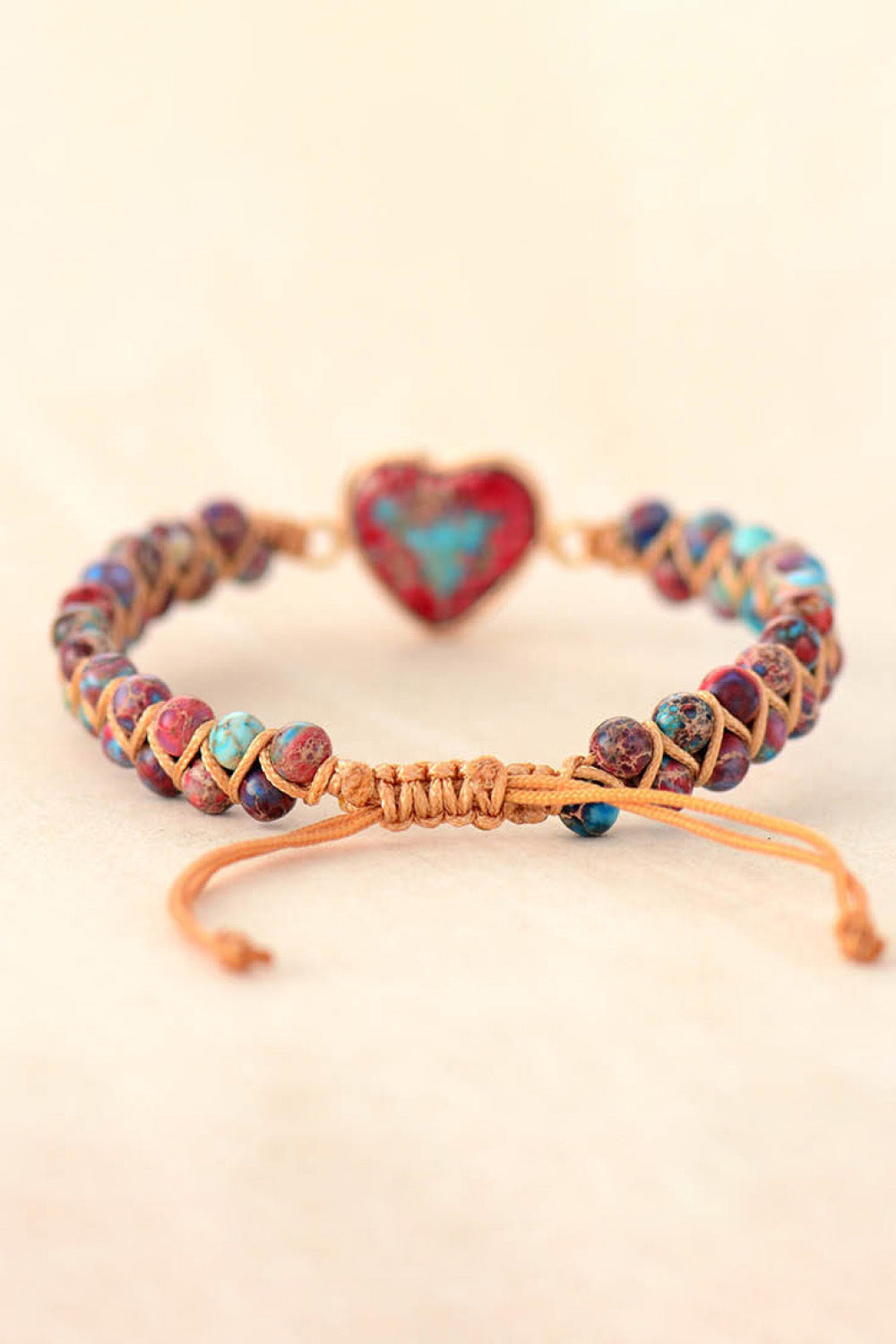 Bracelet - Beaded Heart-Shaped Natural Stone