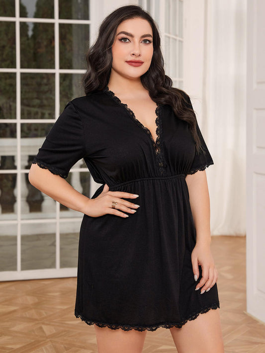 Night Dress - Plus Size Lace Trim Nighty