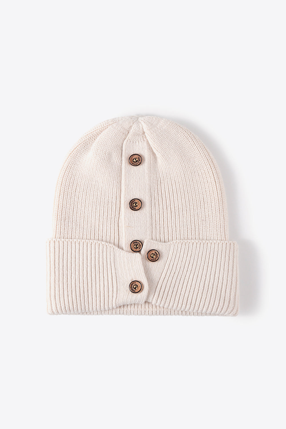 Beanie - Button Detail Rib-Knit Cuff