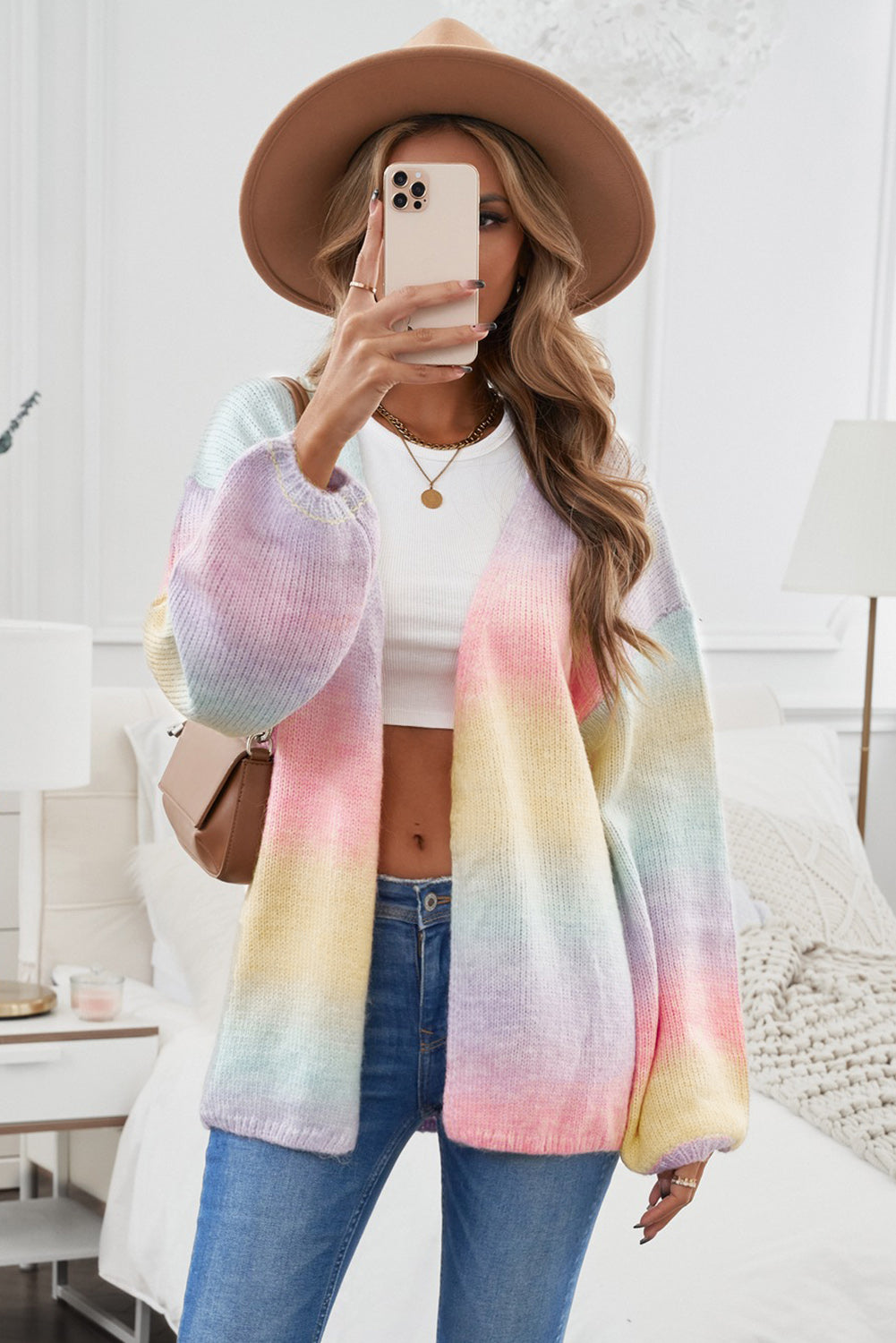 Balloon Sleeve Dropped Shoulder Cardigan