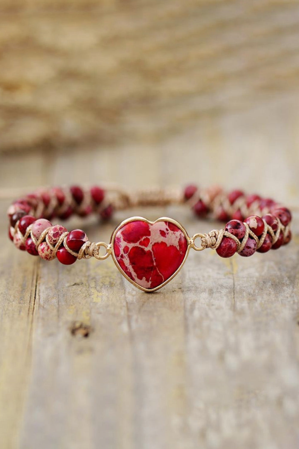 Bracelet - Beaded Heart-Shaped Natural Stone