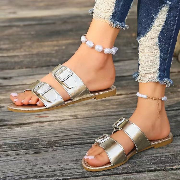 Sandals - Open Toe Double Buckle