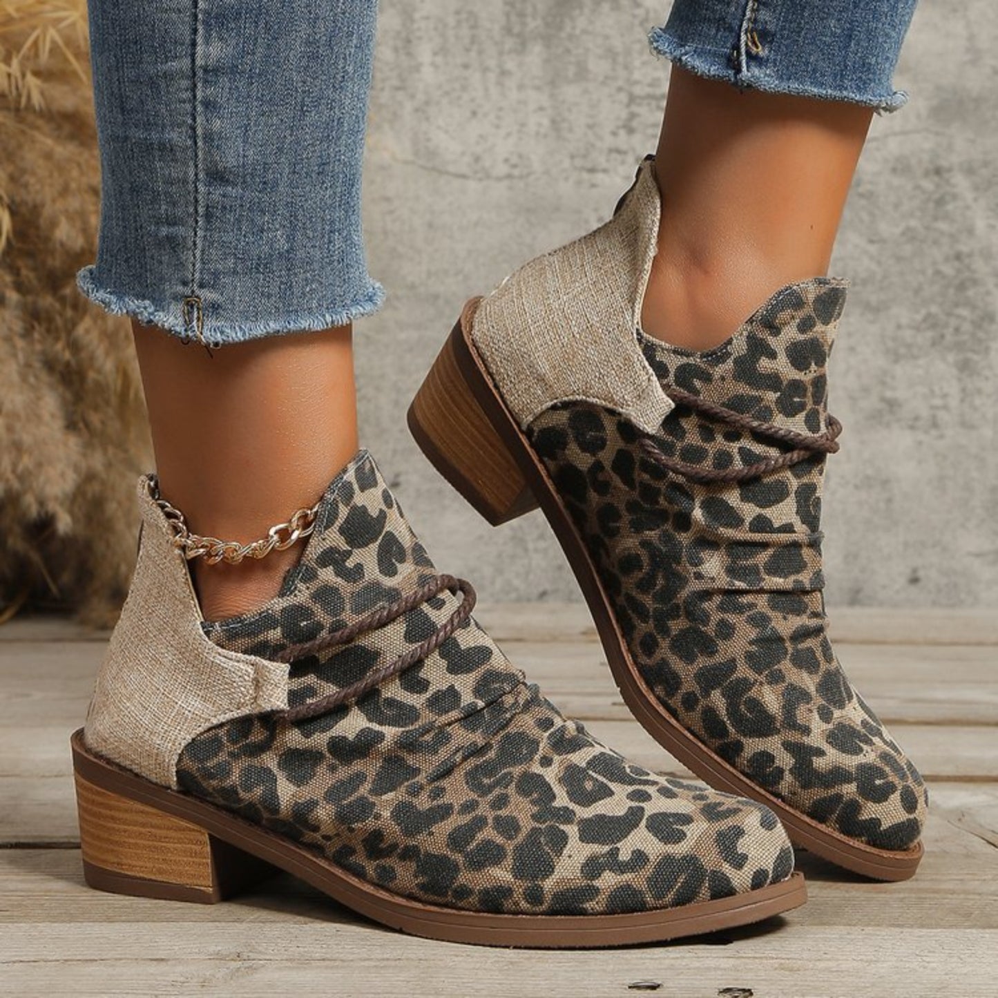 Boots - Low Heel Contrast Leopard Print