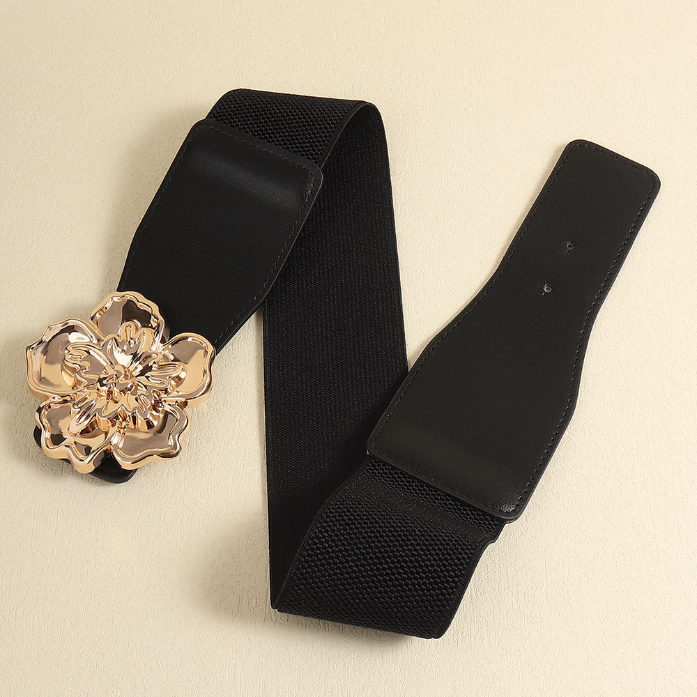 Belt - Flower Alloy Buckle Elastic Belt