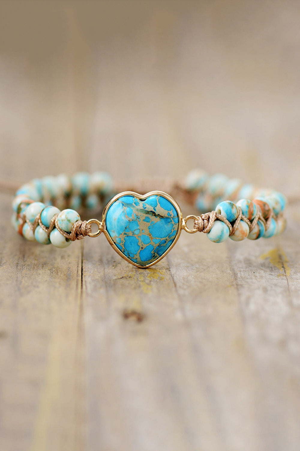 Bracelet - Beaded Heart-Shaped Natural Stone