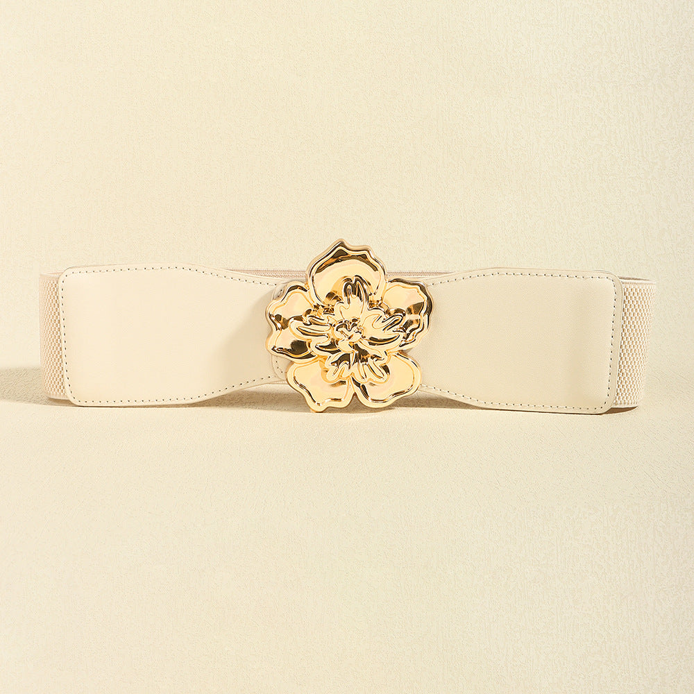 Belt - Flower Alloy Buckle Elastic Belt