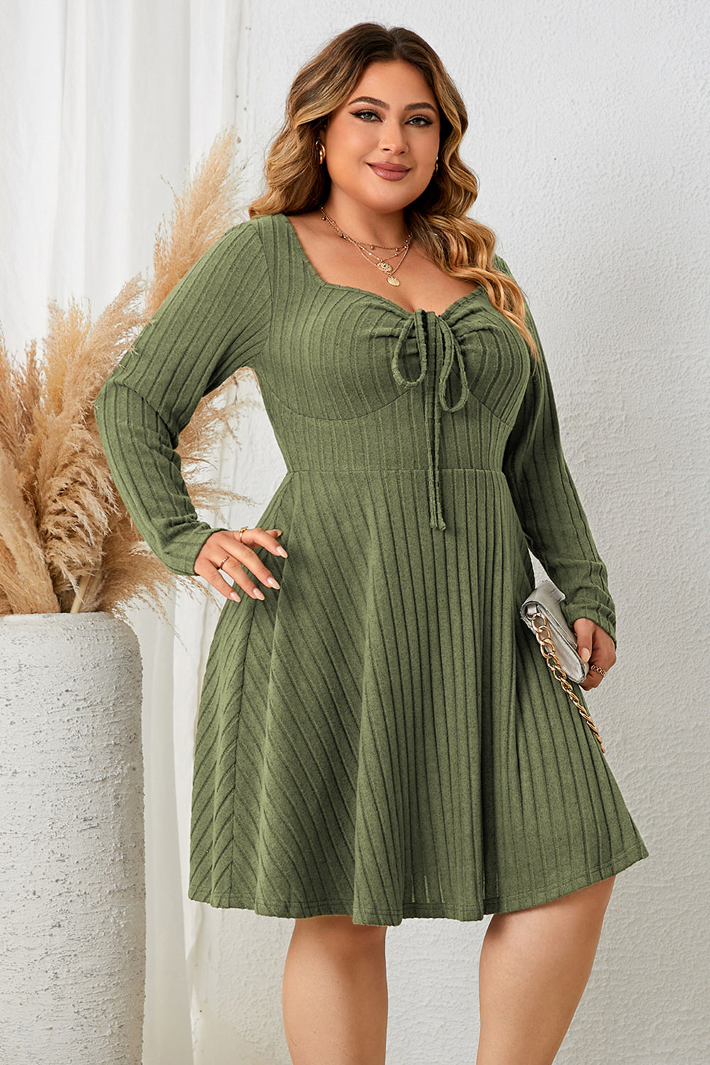 Plus Size Long Sleeve Ribbed Dress