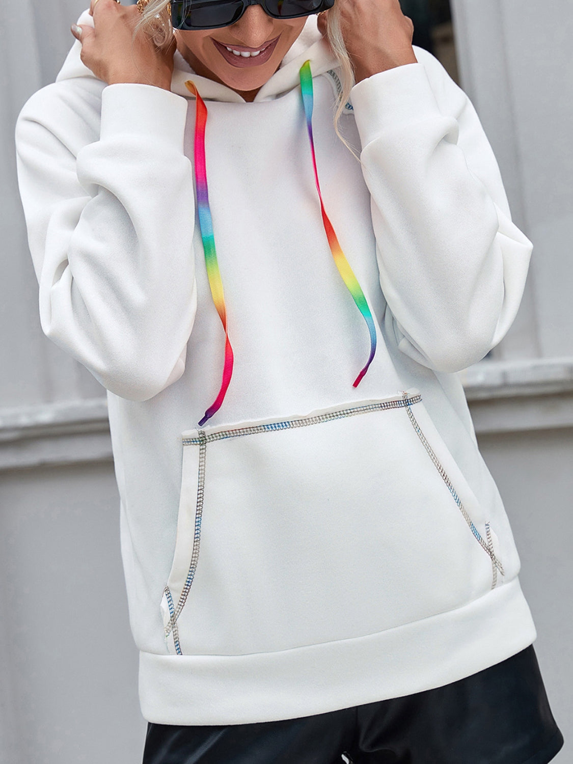 Contrast Stitching Raglan Sleeve Hoodie