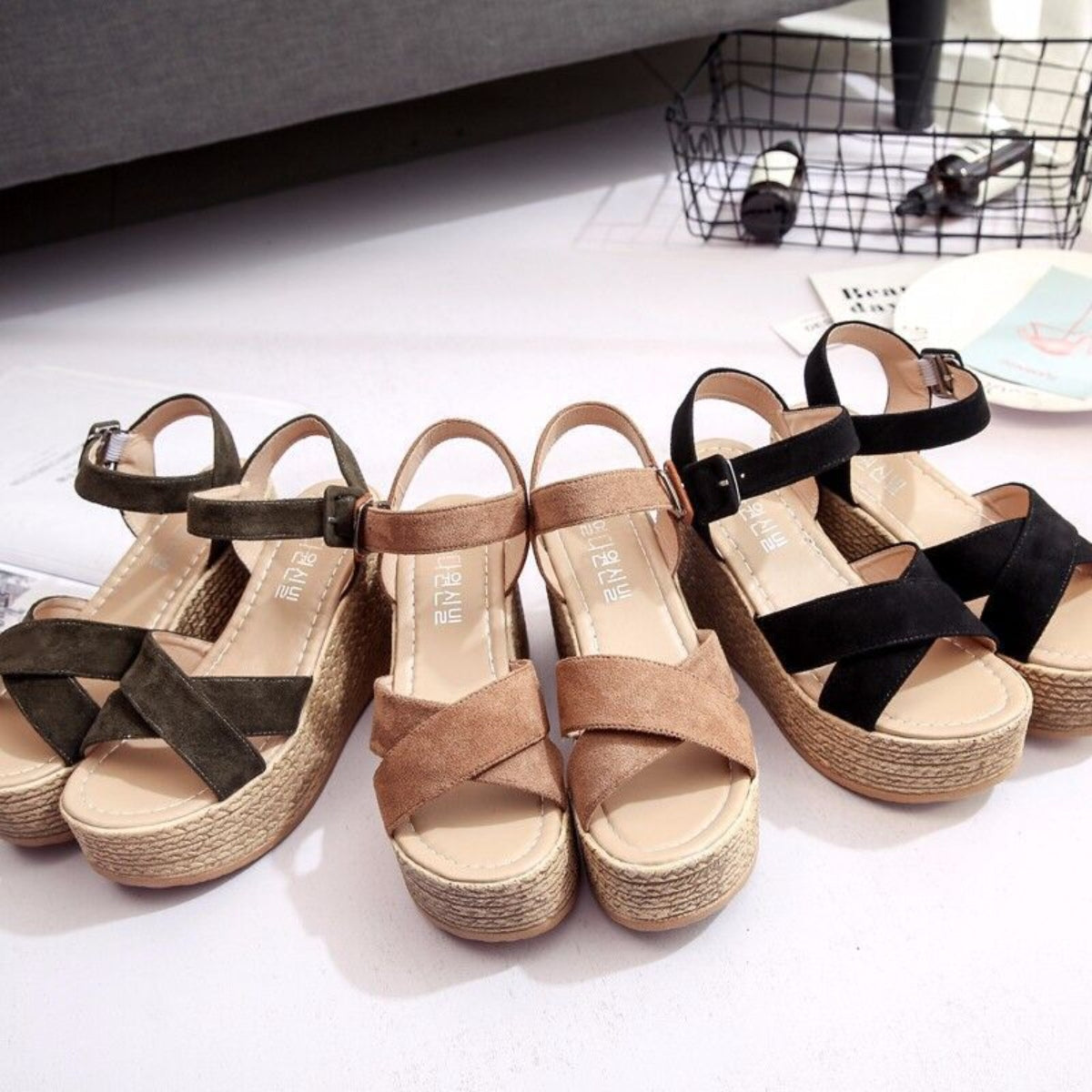 Sandal - Crisscross Open Toe Wedge