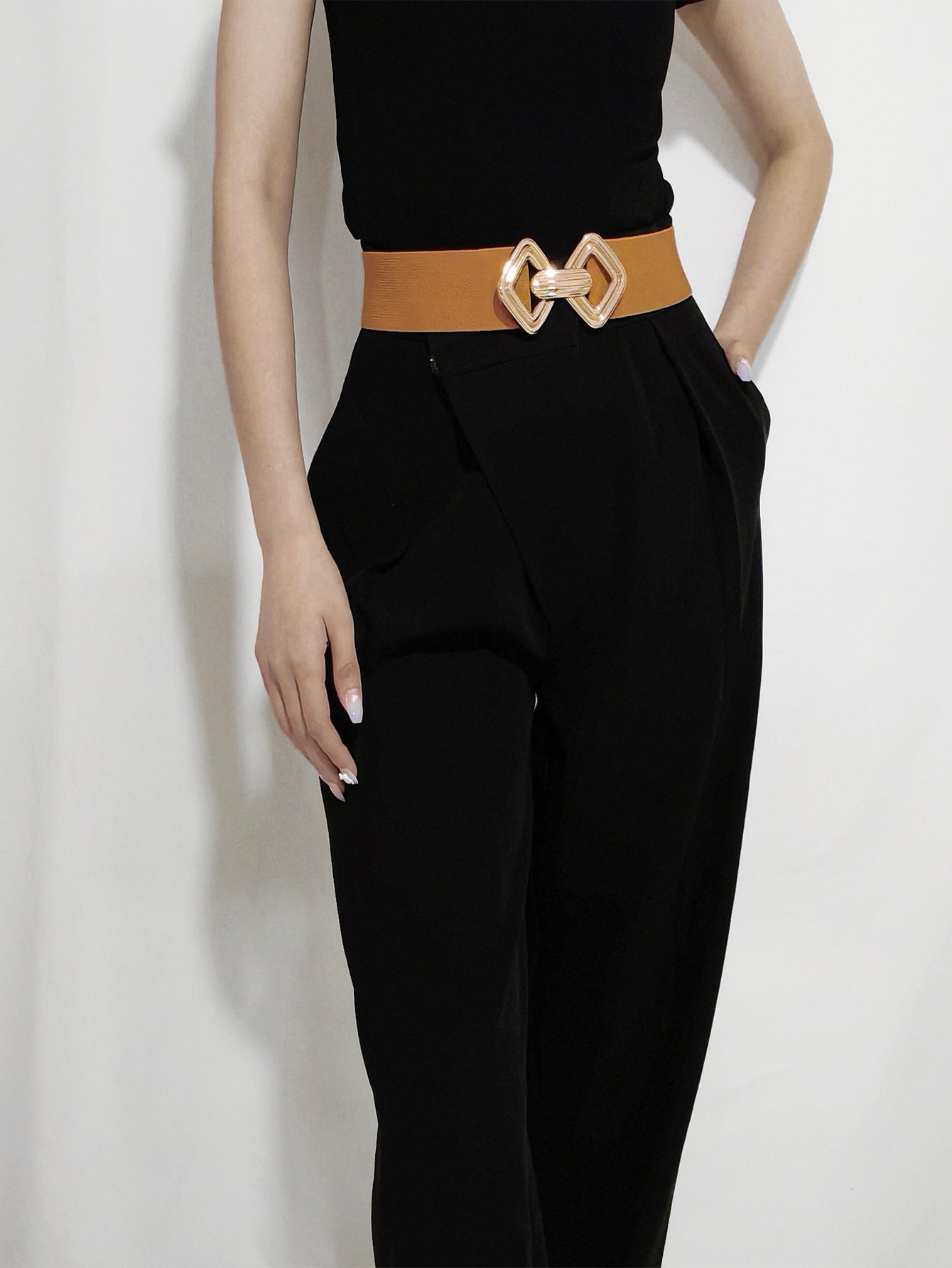 Belt - Wide Elastic w/ Geometric Buckle