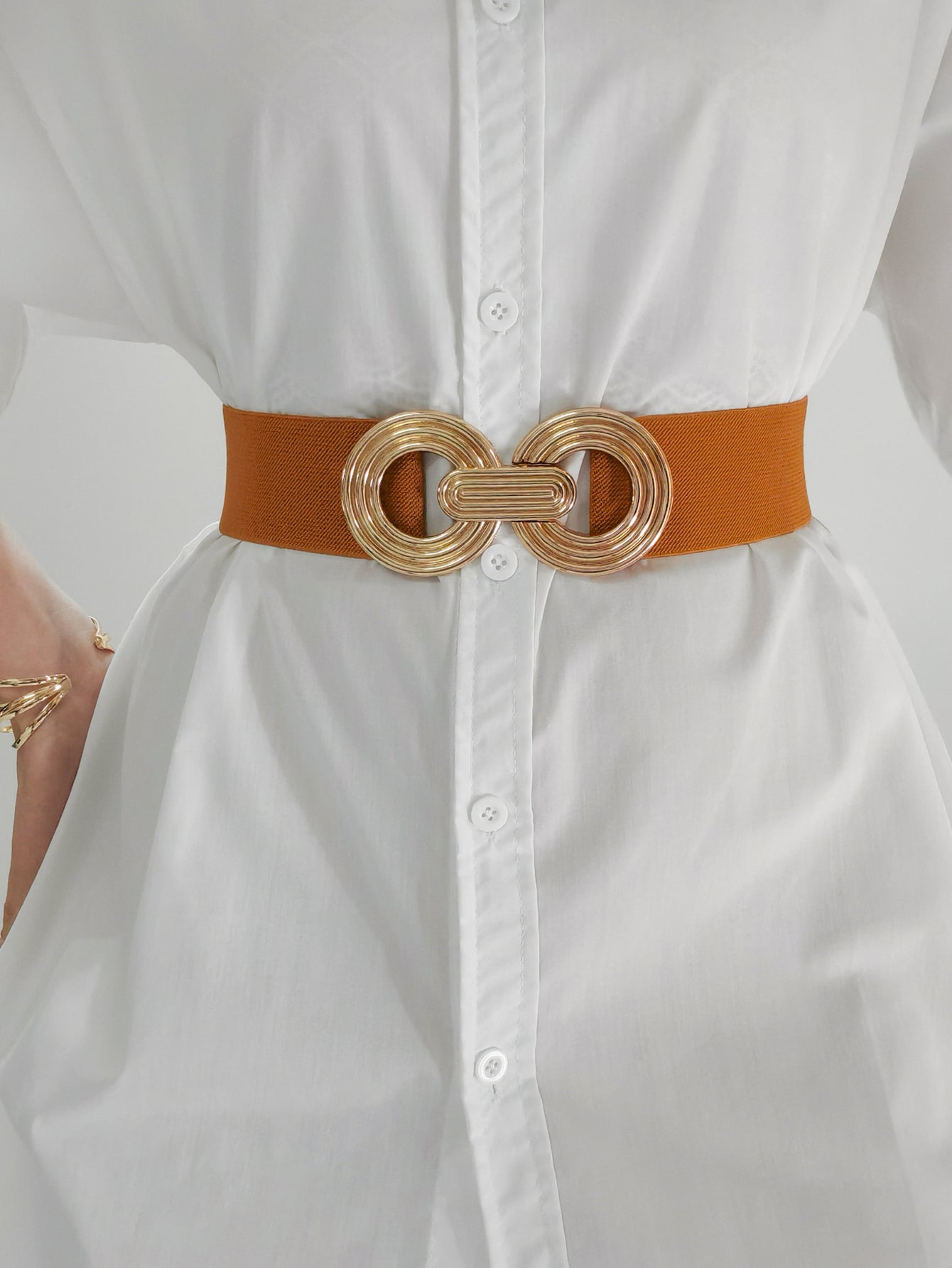 Belt - Wide Elastic w/ Geometric- Buckle