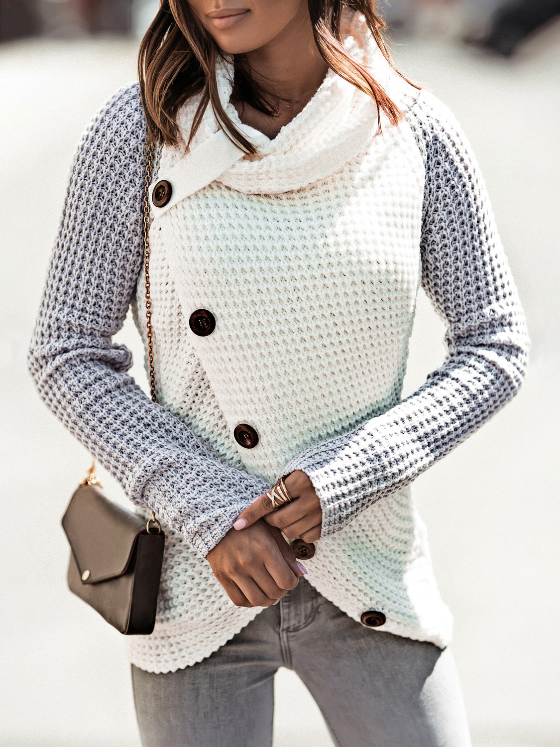 Asymmetrical Contrast Turtleneck Sweater