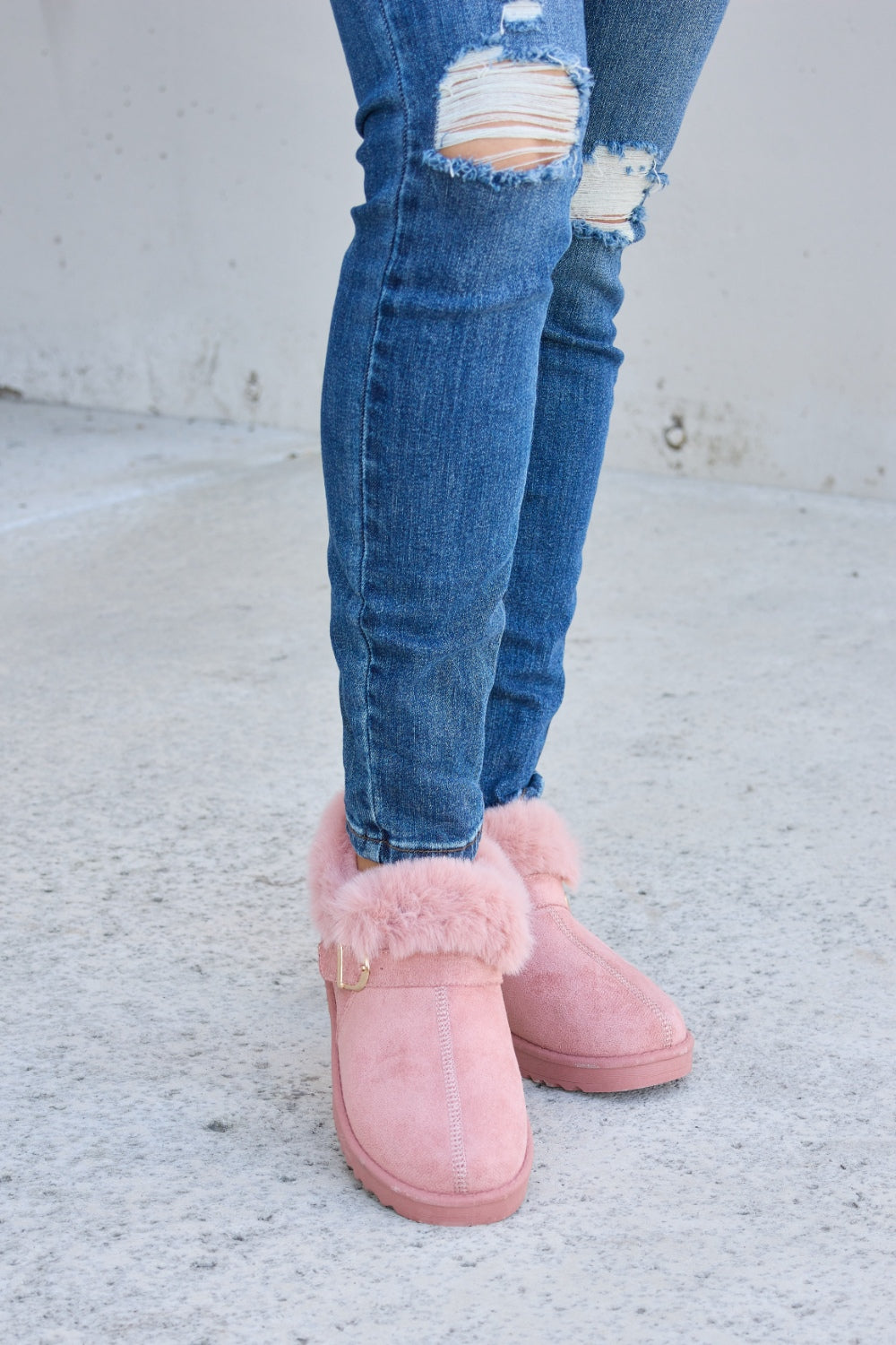 Flat Boots - Furry Chunky Ankle Boots