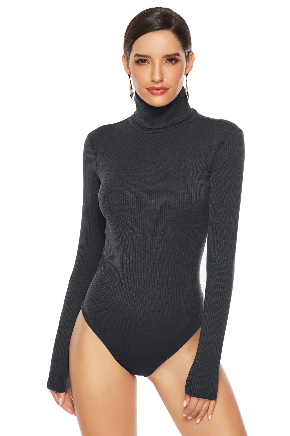 Bodysuit - Ribbed Turtleneck Long Sleeve