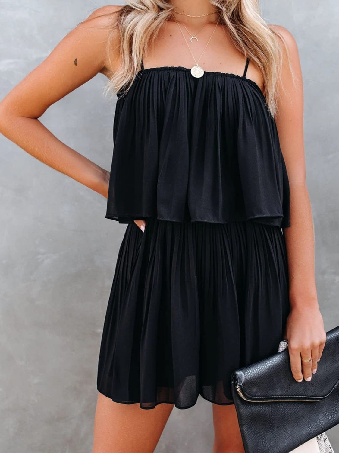 Romper - Ruched Spaghetti Strap