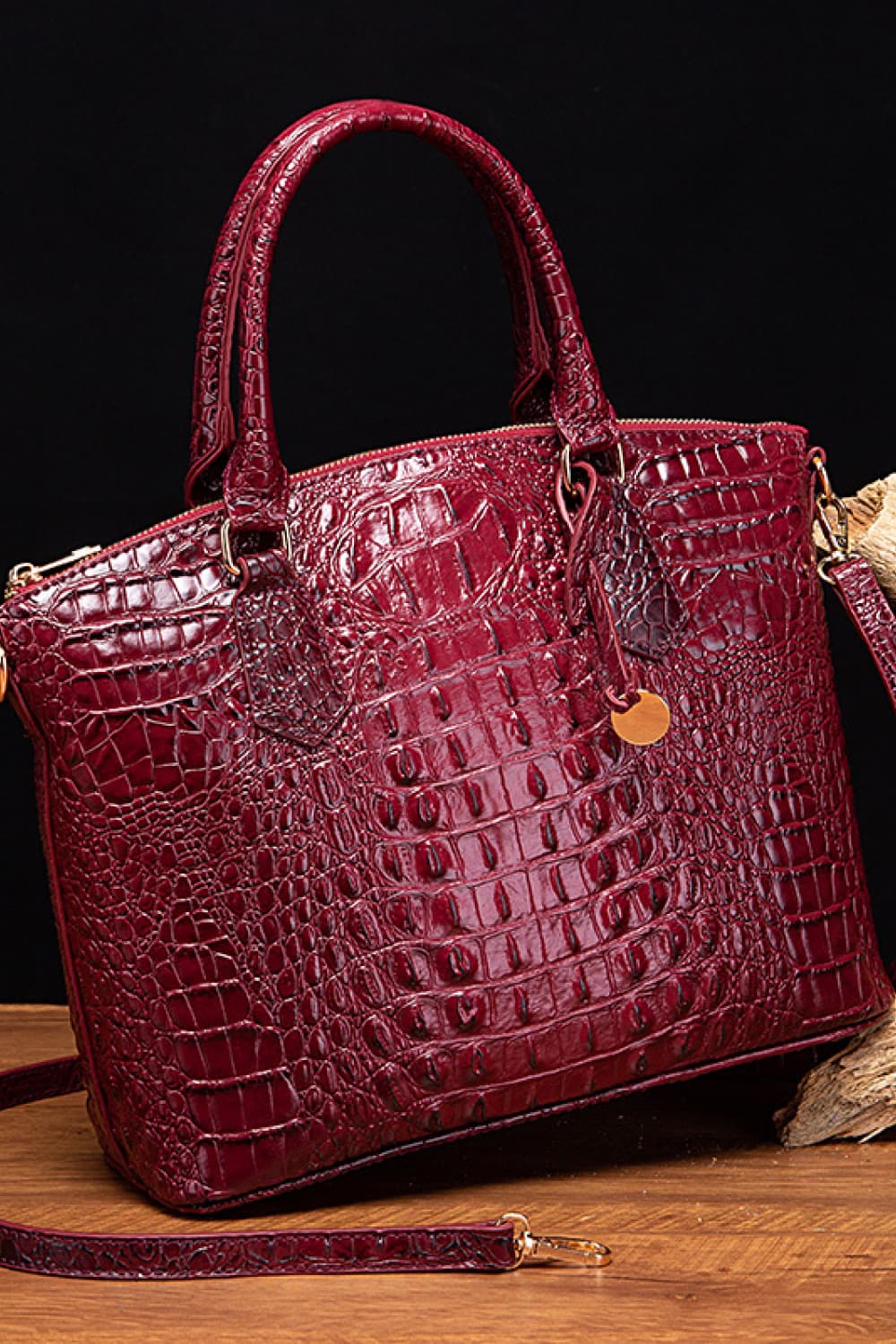 Crocodile Embossed Dome Handbag