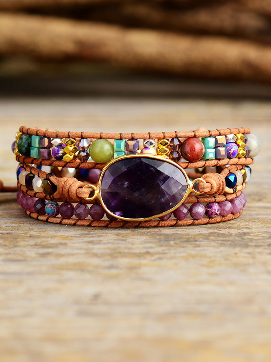 Bracelet - Triple-Layer Amethyst Stone