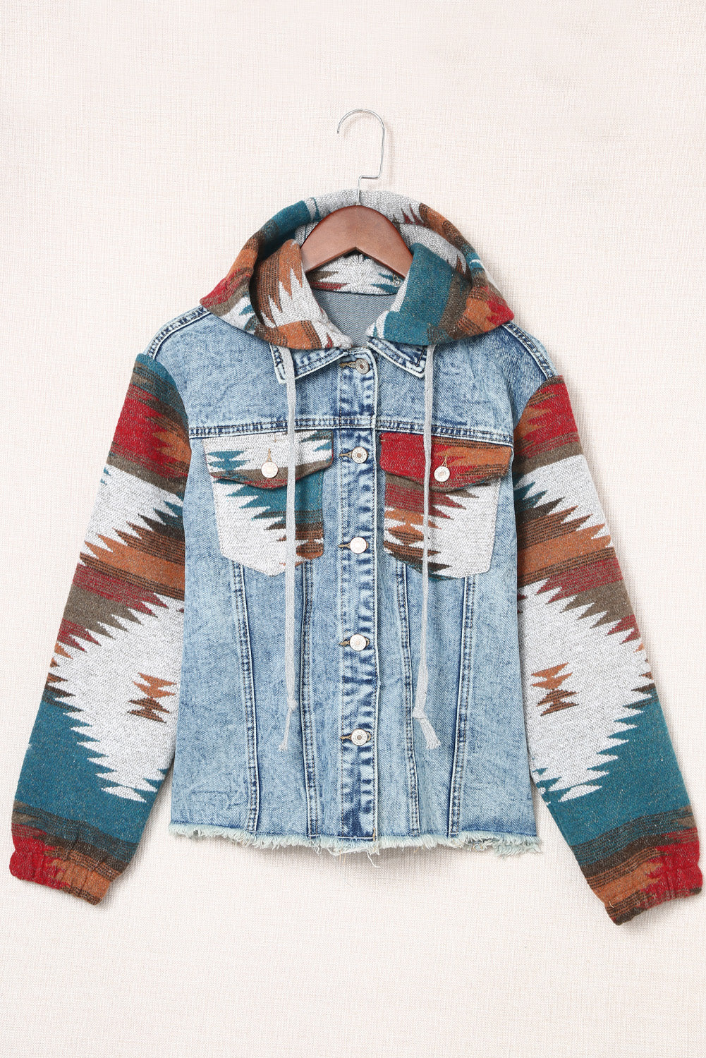 Native Design Hooded Denim Jacket