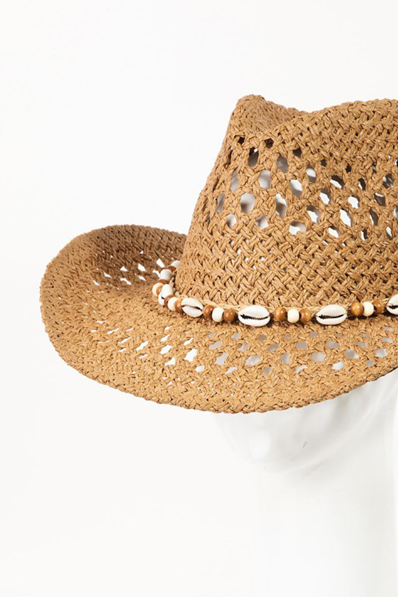 Cowboy Hat - Cowrie Shell Beaded Straw Hat