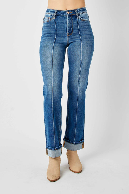 Full Size High Waist Front Seam Straight Jeans