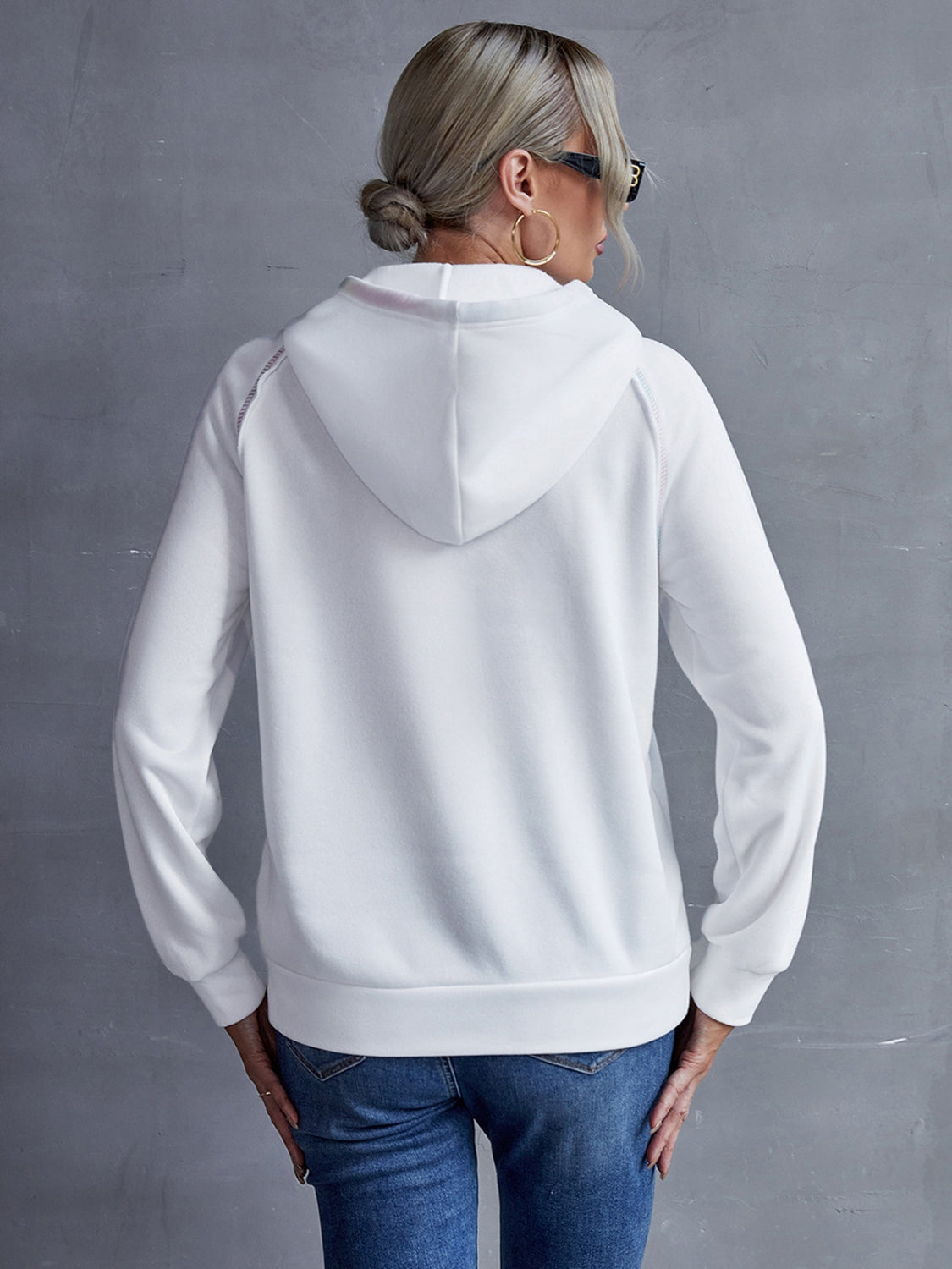 Contrast Stitching Raglan Sleeve Hoodie