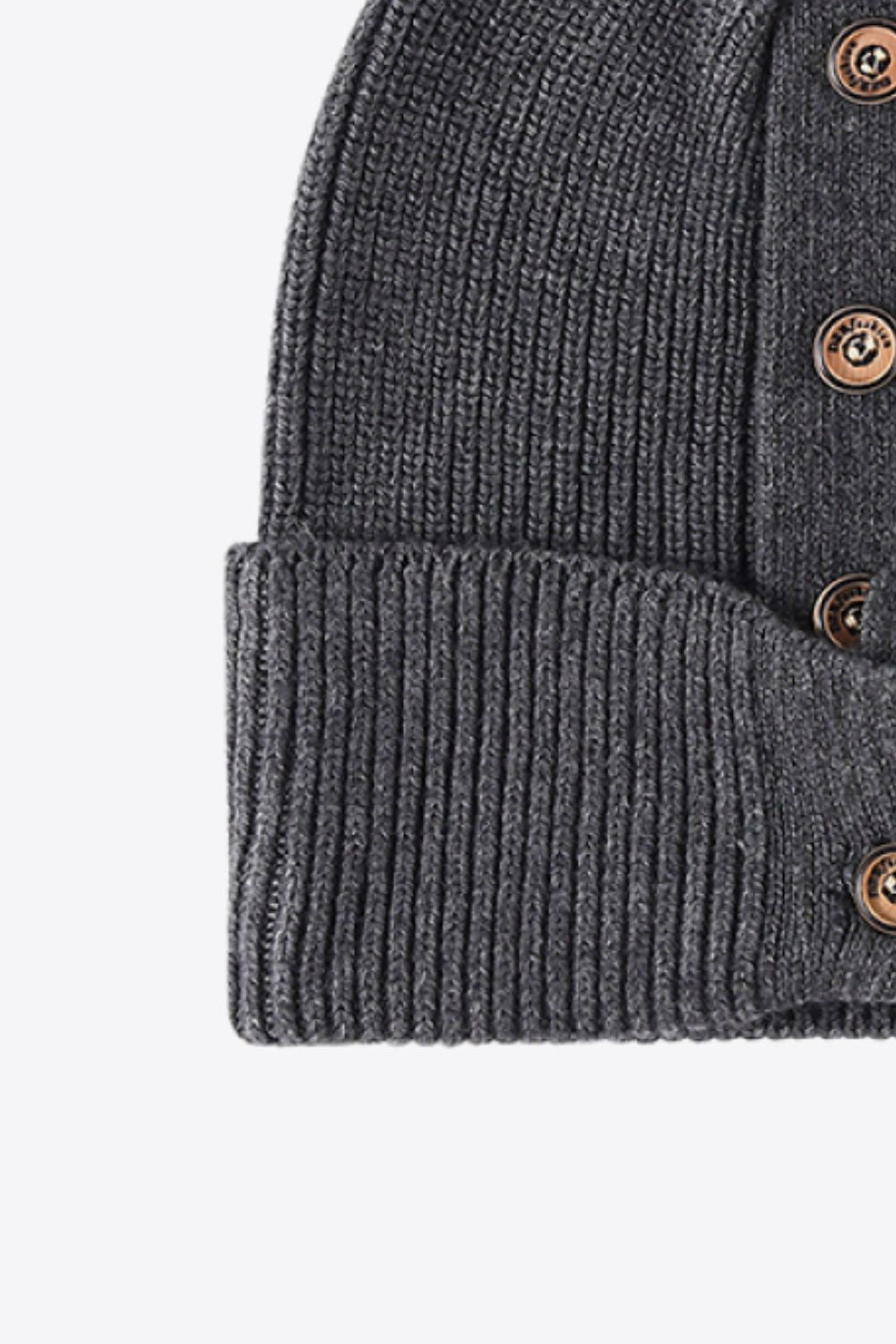 Beanie - Button Detail Rib-Knit Cuff