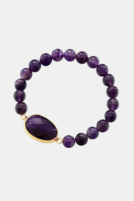 Bracelet - Beaded Oval Amethyst Stone