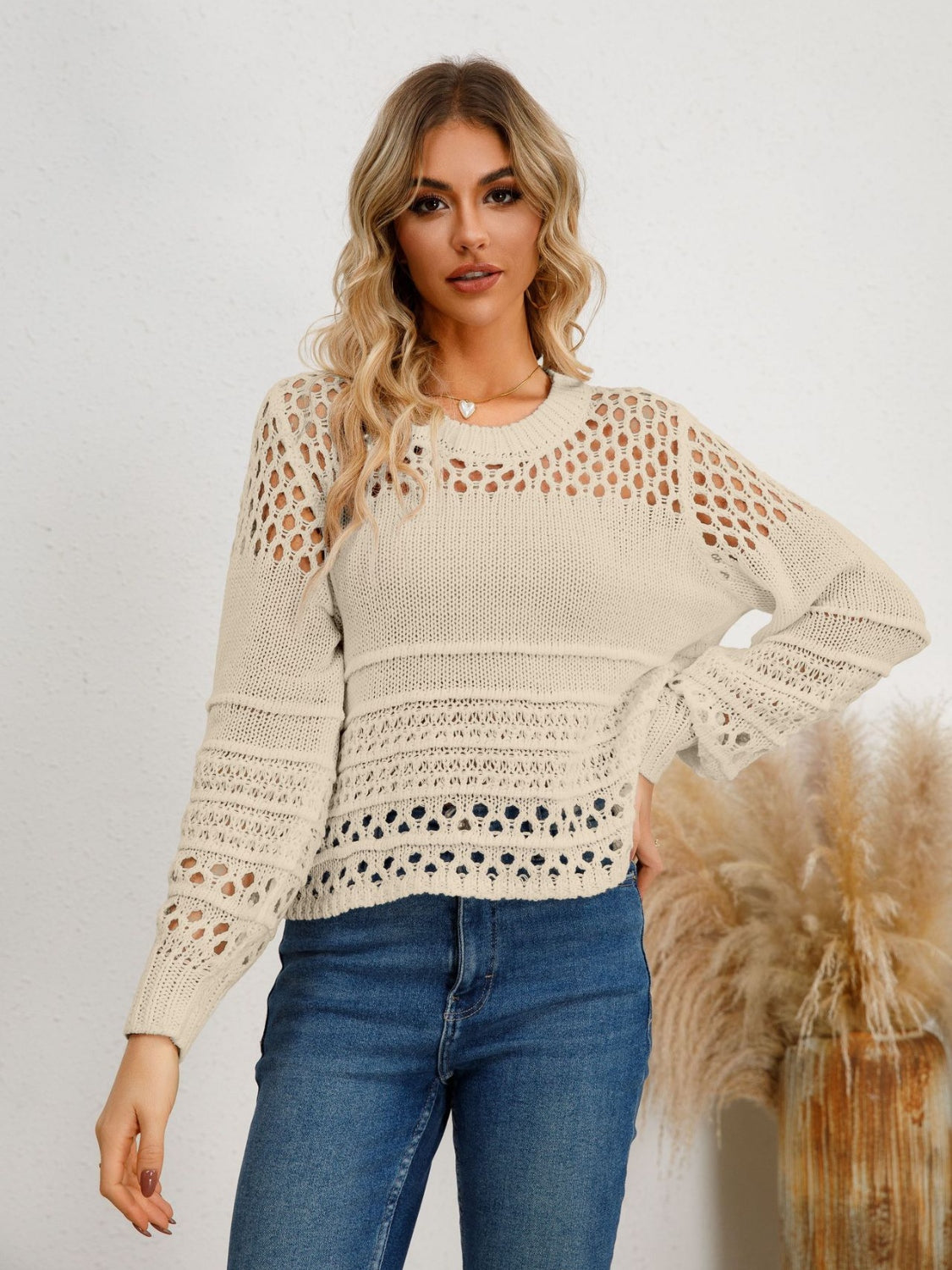 Cutout Round Neck Knit Top