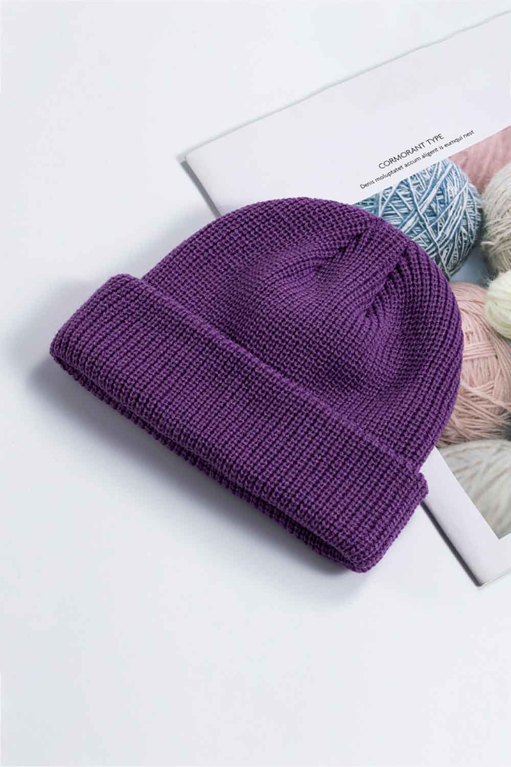 Beanie - Solid Color Rib-Knit Cuff