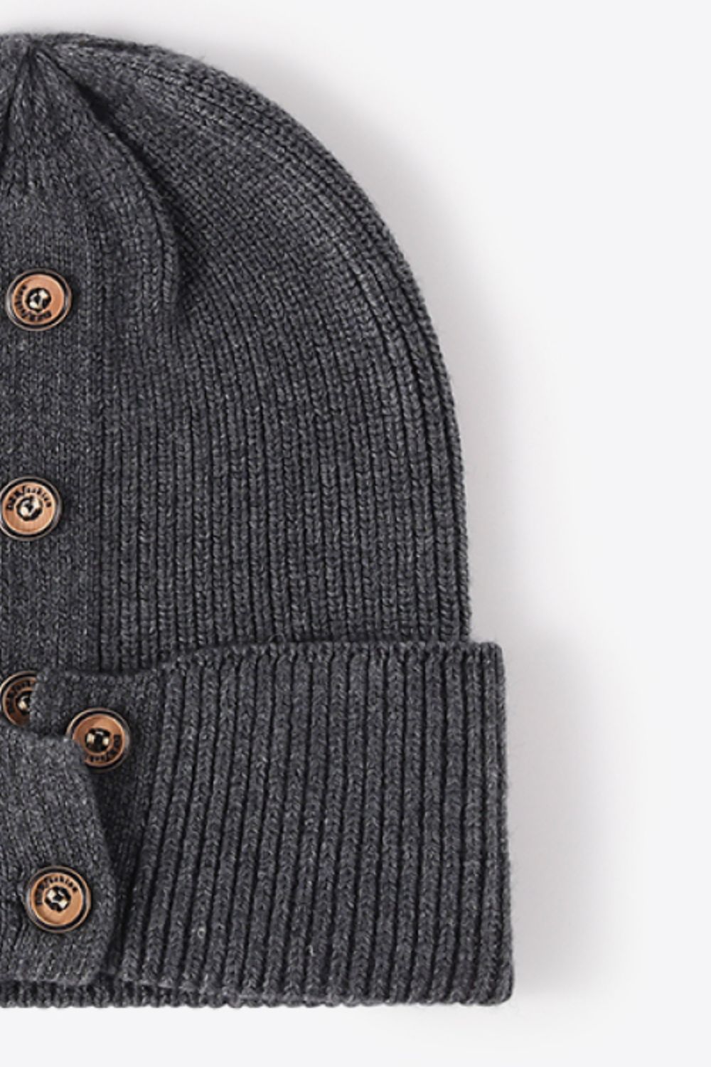 Beanie - Button Detail Rib-Knit Cuff