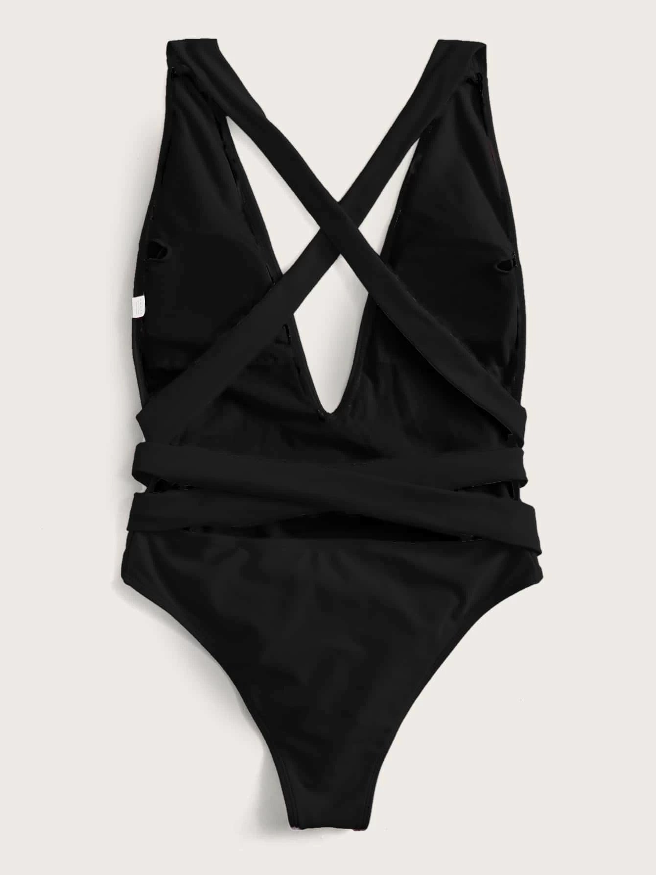 Halter Neck Deep V Tied Swimsuit