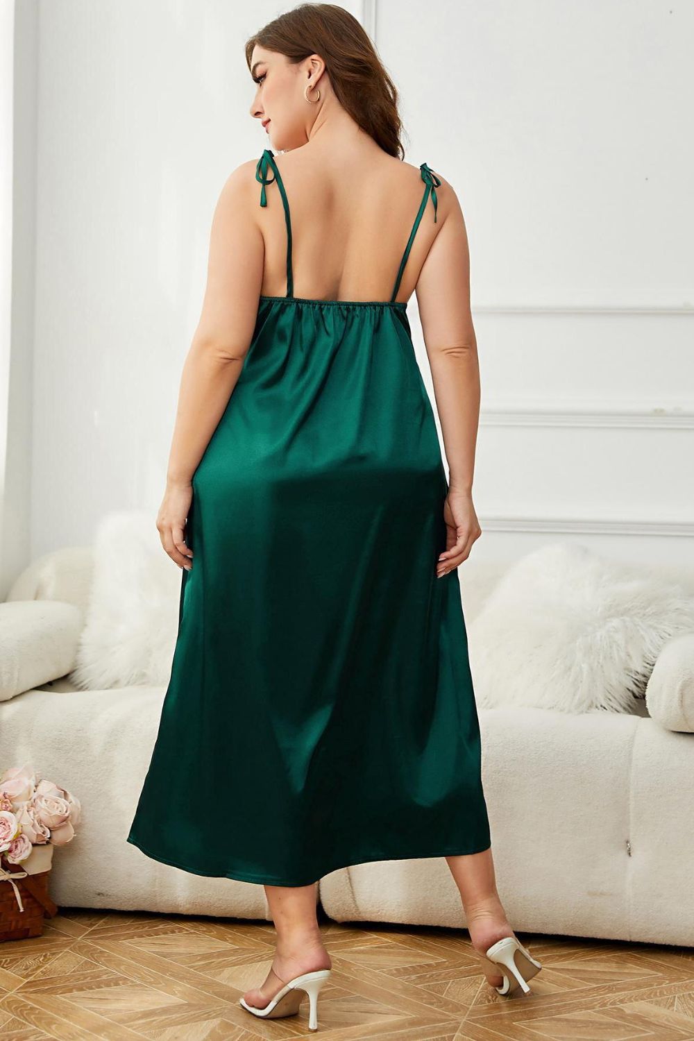 Night Dress - Plus Size Tie-Shoulder Midi