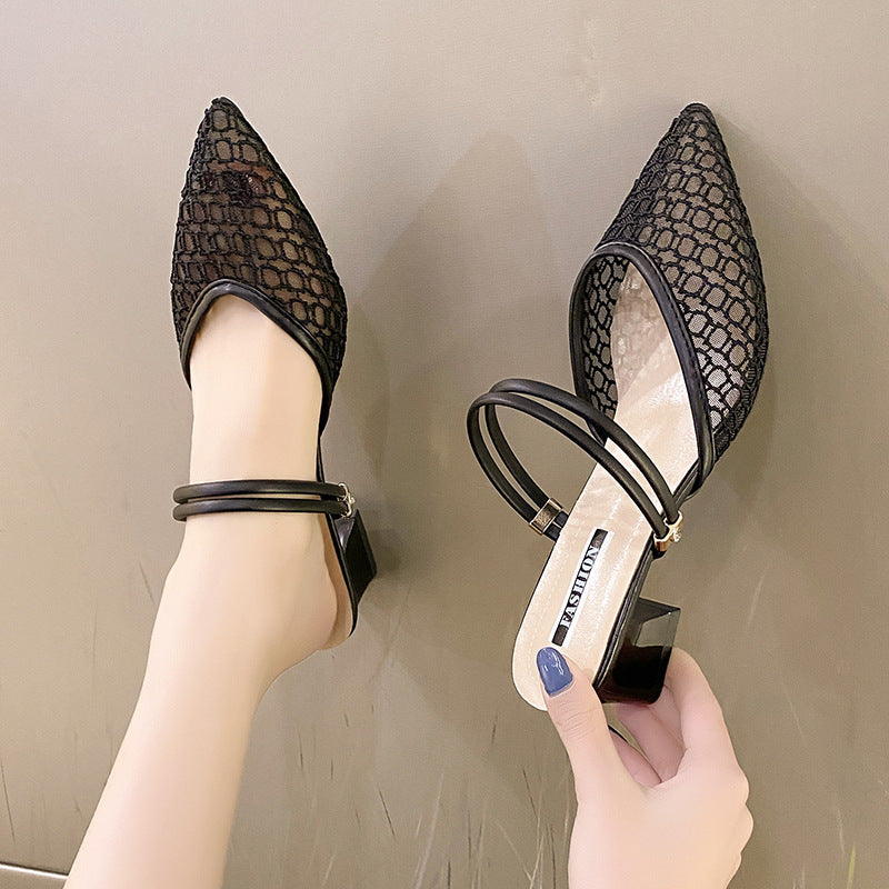 Sandal - Mesh Point Toe Block Heel