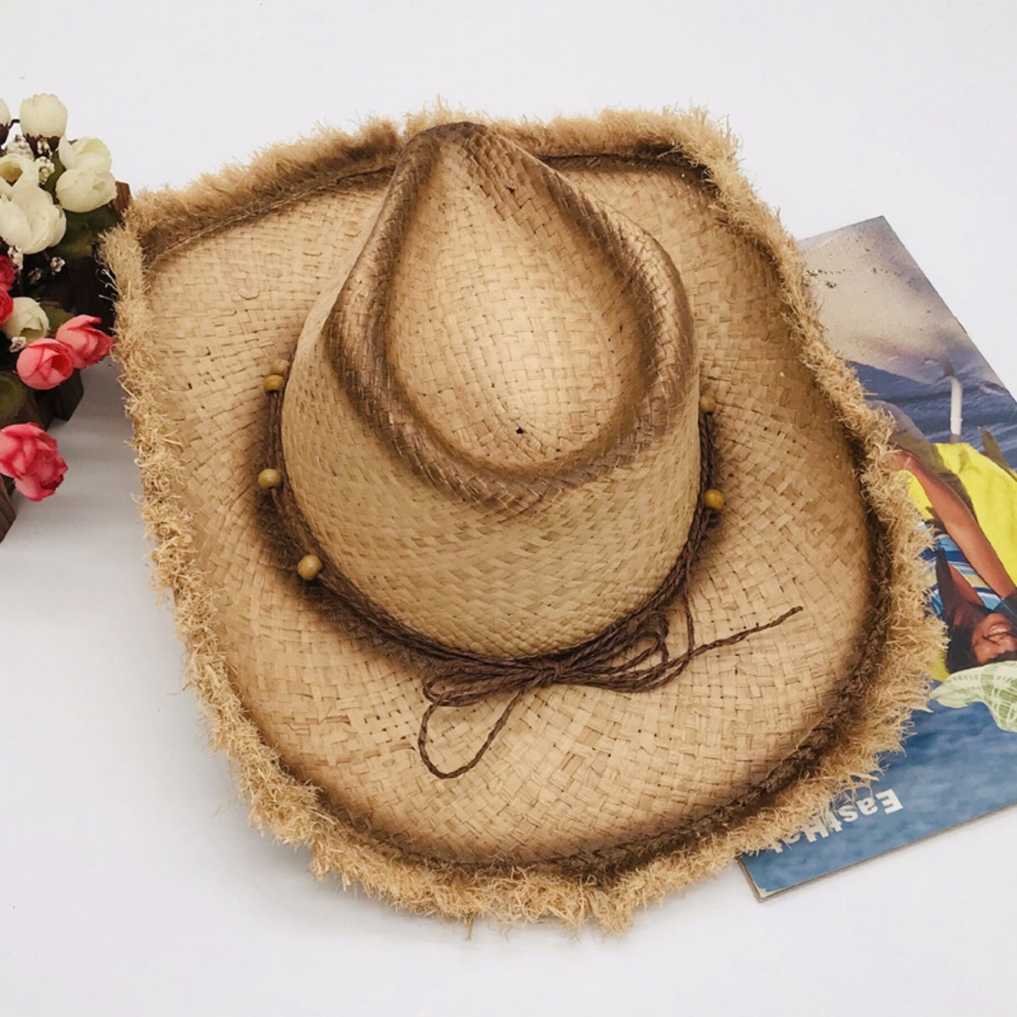 Cowboy Hat - Fringe Brim Straw Woven