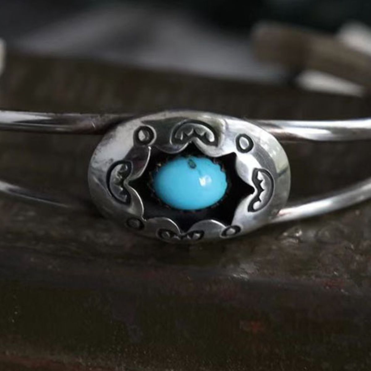 Bracelet - Turquoise Stone Open Cuff