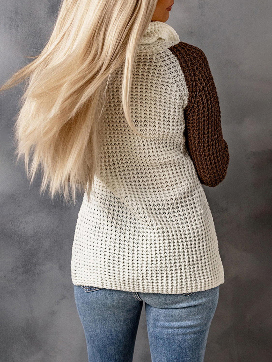 Asymmetrical Contrast Turtleneck Sweater