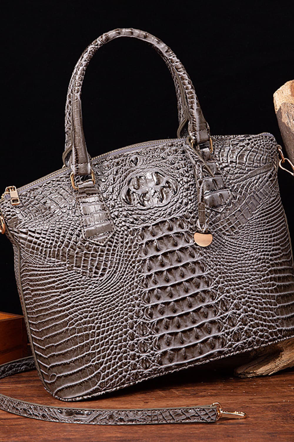 Crocodile Embossed Dome Handbag