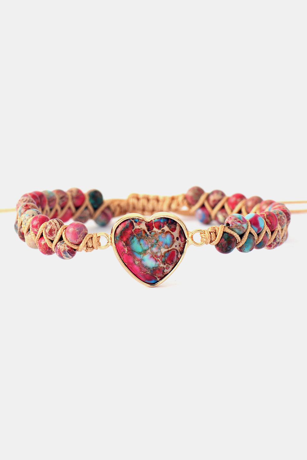 Bracelet - Beaded Heart-Shaped Natural Stone