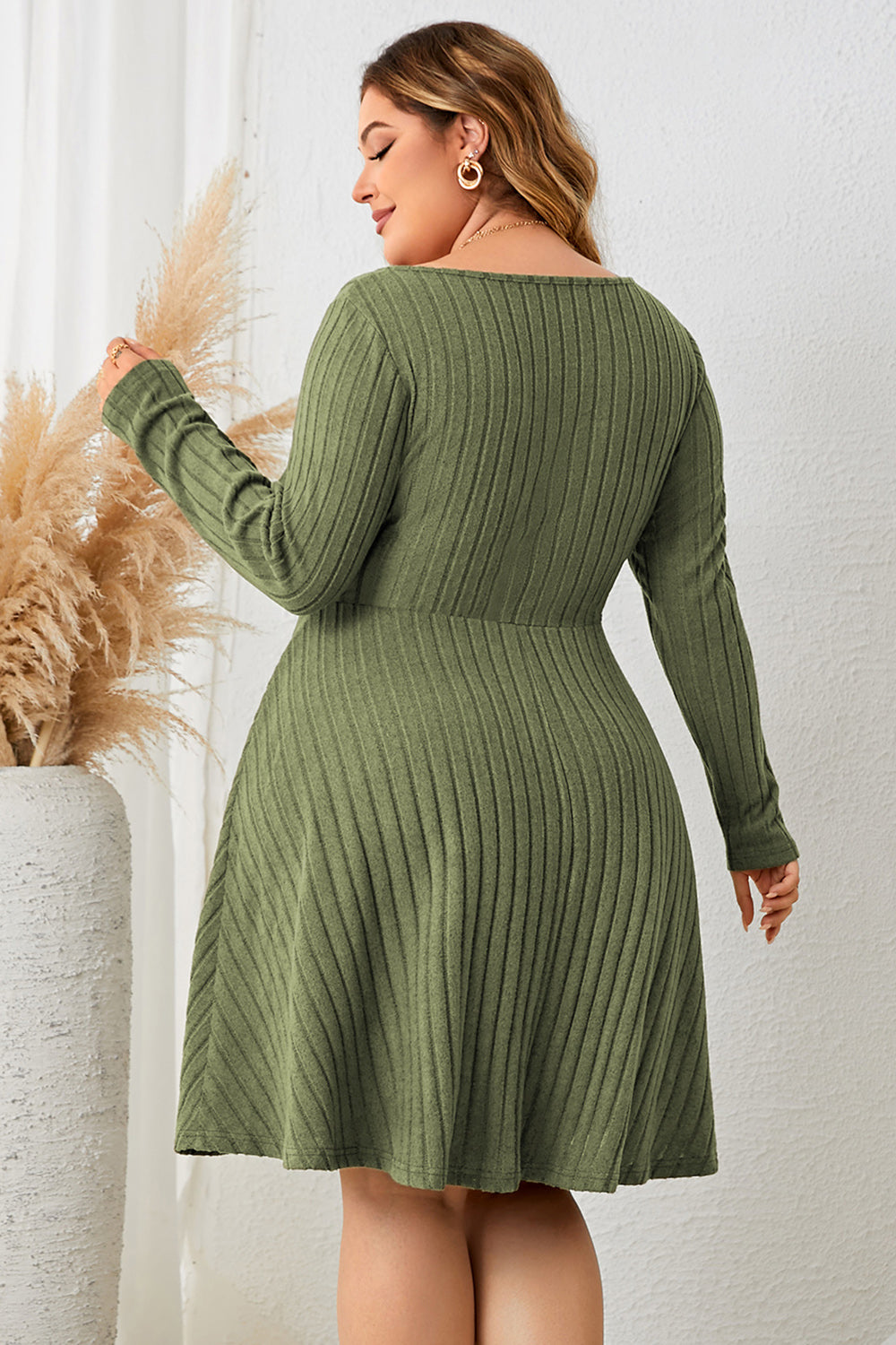 Plus Size Long Sleeve Ribbed Dress