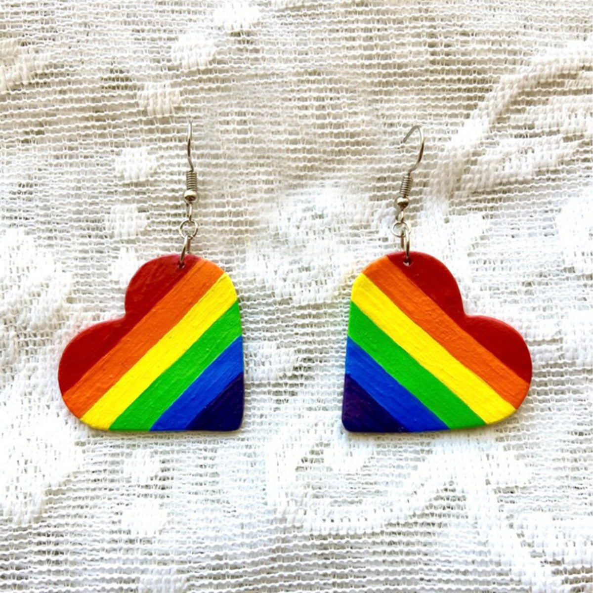 Earrings - Leather Rainbow Heart Shape